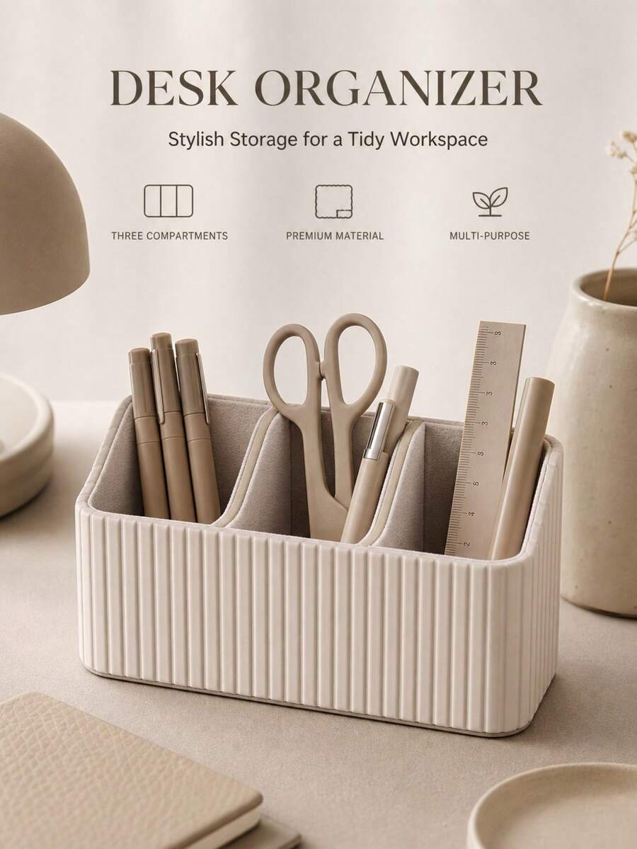 Kotak Penyimpanan Remote Control Kulit PU 3 Slot - Organizer & Tempat Remote Minimalis untuk Meja Rumah - Hitam - MultiWarna - View 1