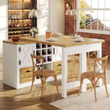 Extendable Kitchen Island Dining Table, Multifunctional Dining Table With Sideboard, 360 °   Rotating Tabletop, Extendable Kitchen Table With Ample Storage Space, Living Room Wall Unit, White - 1 - View 5