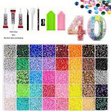 Set Mewah Rhinestone Resin Jelly Datar 40 Warna, 30.000 Buah Rhinestone Resin dengan Kit Aksesori Lengkap DIY, Paket Bahan DIY Buatan Tangan, Cocok untuk Topi DIY, Dekorasi Rhinestone Gelas Air, Lukisan Berlian, Serbaguna - Warna-warni A - View 6