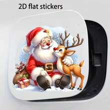 Santa Claus And Reindeer Vinyl Stickers Christmas Theme Car Stickers, Suitable For Cars, Laptops, Trucks, Motorcycles, Window Molded Walls: Same-Adhesive Type. Reusable Use - Adhesive Slope - A - View 8