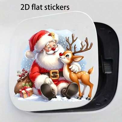Santa Claus And Reindeer Vinyl Stickers Christmas Theme Car Stickers, Suitable For Cars, Laptops, Trucks, Motorcycles, Window Molded Walls: Same-Adhesive Type. Reusable Use - Adhesive Slope