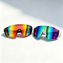 Men's Wraparound One-Piece Decor Eyewear, Colorful Coated Integrated Lens, Multi-Color Options, Fashion Accessories For Outdoor Styling - Multicolor - View 11