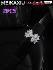 MEIKAXIU 1/2pcs Rhinestone Bling Mesh Bowknot Shoulder Strap Cover, Short Plush Car Seat Belt Shoulder Cover, Seat Belt Decoration, Car Decor Accessories For Women - Rhinestone Mesh Bow - View 20