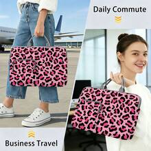4-Color Leopard Print Laptop Bag/Briefcase - Made Of Soft Fabric, Compatible With Various Laptop And Tablet Devices, Equipped With External Zipper Pocket And Fixed Handle, Large Capacity Storage, Combines Protection And Portability, Suitable For Work, Study And Travel, Essential For Daily Commute - Grey - View 6