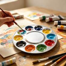 Thickened Aluminum Round 10-Well Palette, Easy To Clean, Non-Permeable, Watercolor Oil Acrylic Paint Mixing Dish, Art Painting Tool - 10-hole Aluminum Palette - View 2
