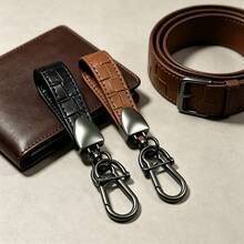 Light Luxury Square Woven Leather Car Key Lanyard With Gunmetal Spring Buckle, Business Men's Portable Anti-Loss Car Key Chain Pendant - Woven Plaid Keychain - View 5