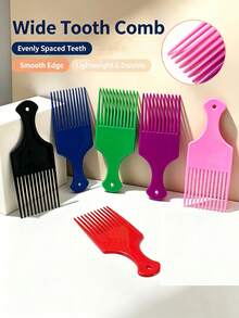 Wide Tooth Comb, Professional Afro Hair Comb, Anti-Breakage Round Head Hair Comb, Suitable For Thick Curly Hair Wet And Dry Hair, Multiple Colors Available - Black - View 1
