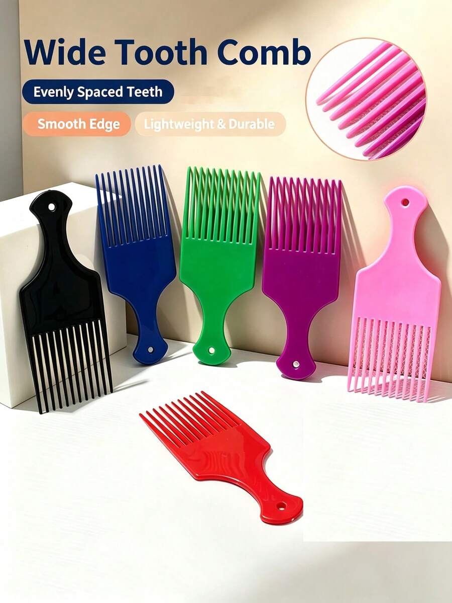 Wide Tooth Comb, Professional Afro Hair Comb, Anti-Breakage Round Head Hair Comb, Suitable For Thick Curly Hair Wet And Dry Hair, Multiple Colors Available - Black - View 1