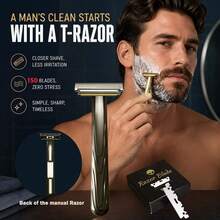 Men's Razor Kit With 150 Edge Blades, Classic Reusable Metal Shaver For Smooth Close Shaving, Beard And Face Grooming Gift Set For Men - Multi-color - View 2