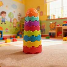 8pcs Rainbow Rotating Stacking Cups Toy, Educational Ring Stacking, Free Stacking, Develop Fine Motor Skills And Sensory Learning, Random Colors, Perfect Gift For Baby - Multicolor - View 7