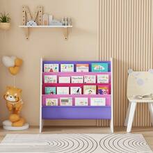 Sling Bookshelf For Kids, Childrens Bookcase For Kids Room, 4-Tier Toddler Book Shelf Organizer, Easy Access Child Book Storage Rack For Nursery - Pink+Purple - View 3
