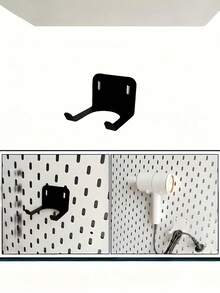 1 Set Black Metal Wall-Mounted Tool Rack, Multi-Functional Storage Organizer, Kitchen And Bathroom Tool Organizer, Practical Hooks - Storage Rack - View 4