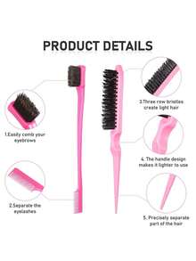 8pcs/2pcs Pink Hair Comb Set, Includes Comb, Hairline Brush, Eyebrow Brush, Rat Tail Comb, Metal Pin Comb And Braiding Tool, Suitable For Curly Hair, Braiding And DIY Styling, Unisex - Multicolor - View 8