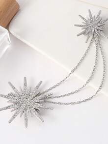 1pc Octagonal Star Gear Rhinestone Brooch, Creative Tassel Brooch Set, Casual Daily Wear - Silver - View 3