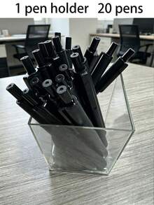 10pcs, 20pcs, (1 Pen Holder + 20 Pens) Black & White Retractable Gel Pens, High Aesthetic INS Style, Quick-Dry 0.5mm Black Ink, For Elementary Students, Exam & Practice, ST Pens - Multicolor - View 14