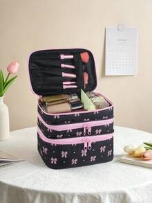 1pc New 3-Layer Makeup Bag, Large Capacity Compartment Cosmetic Organizer, Multi-Layer Independent Storage For Easy Access, Can Store Makeup Brushes And Toiletries, Also Functions As Desktop Organizer, Portable Handheld Design, Travel Essential. - Multicolor - View 7