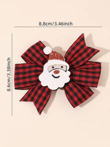 2PCS Christmas Bell Grid Bow Hair Clip Green Ribbon Hair Clip Merry Christmas Party Girl Gift Kid's Hair Accessories - Multicolor - View 6