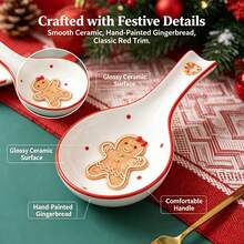 Christmas Gingerbread Themed Ceramic Spoon Rest, Suitable For Holiday Parties, Restaurants And Hotels, Can Hold Spoons, Soup Ladles And Spoons, Keeps Countertop Clean, Christmas Kitchen Decor And Warm Holiday Tabletop Decoration For Winter Family Gatherings - View 1