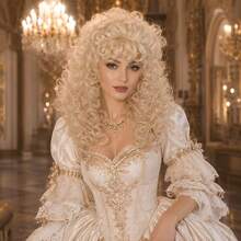 Platinum Blonde Big Curls 80s Rock Style Voluminous Fluffy Synthetic Wig With Bangs, Suitable For Halloween, Cosplay, Party, Costume Party And Other Occasions - Gold - View 1