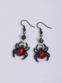 Halloween Vintage Gothic Dark Style Rhinestone Spider Earrings For Women - Black - View 2