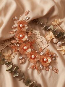 1pc Golden Flower Butterfly Hair Vine With Pearl Rhinestone, Bridal Headpiece For Wedding Prom - Gold - View 5