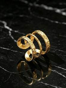 SEEKGLEE 1pc Minimalist Golden Embossed Multi-Ring Open Ring Stylish Statement Jewelry For Women Daily Party Wear - Yellow Gold - View 4