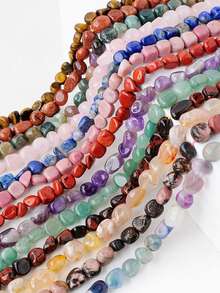 6mm Natural Multicolor Stone Loose Beads Irregular Freeform Smooth Polished Diy Beads For Jewelry Making Bracelets Necklaces Keychain Making Supplies - Multicolor - View 1