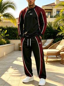 Men's Colorblock Patchwork Long Sleeve Sweatshirt And Sweatpants Casual Set - Multicolor - View 2