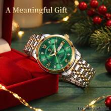 1pc Luxurious Men's Luminous Waterproof Double-Calendar Stainless Steel Quartz Watch, For Daily Wear, Business, Birthday, Gift, Souvenir, Christmas - Multicolor - View 3