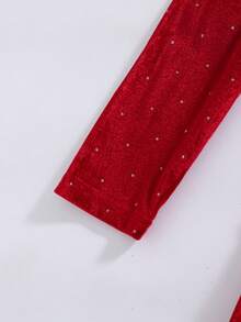 Girls' Christmas Plush Solid Color Round Neck Long Sleeve Dress, Autumn/Winter - Red - View 8