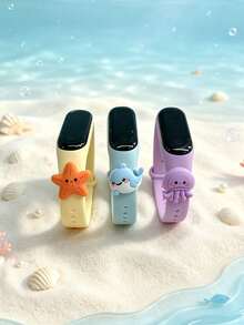 3pcs/Set Unisex Student Children Disposable Ocean Series LED White Light Electronic Wristbands, Starfish Dolphin Jellyfish Cute Charms - Multiple Combinations, Can Display Time And Date, Suitable For Back To School, Birthday, Halloween, Christmas And Other Holiday Gift-Giving Occasions - Multicolor - View 3