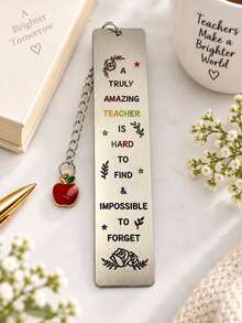 Engraved Metal Bookmark With Apple Pendant, A Truly Amazing Teacher Inspirational Book Mark, Teacher Appreciation Thank You Gift - Multicolor - View 2