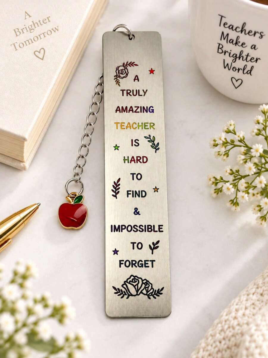 Engraved Metal Bookmark With Apple Pendant, A Truly Amazing Teacher Inspirational Book Mark, Teacher Appreciation Thank You Gift