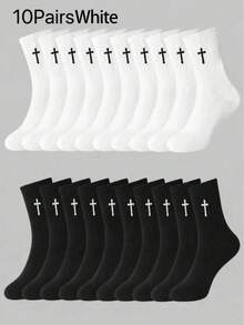 1/5/10/20 Pairs Of Men's Black/White Gothic Cross Sports Socks,Sweat Wicking/Breathable,Suitable For All Seasons.Perfect For Sports,Running,Fitness - Multicolor - View 10