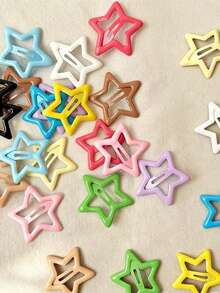 Glossy Hollow Five-Point Star Shape, Simple And Cute, Candy Multicolor Options. Classic BB Clip Closure, Secure And Easy To Fix Bangs And Side Hair, Not Easy To Slip. Suitable For Daily Wear And Outings. - Color: Random - View 6