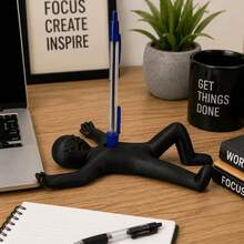1pc 3D Printed Black Stick Figure Pen Holder, Creative Pencil Holder Ornament, Suitable For Office, Study Room Desktop Stationery Storage Pen Pot, Ideal Gift For Friends And Colleagues - One Size Fits All - View 7