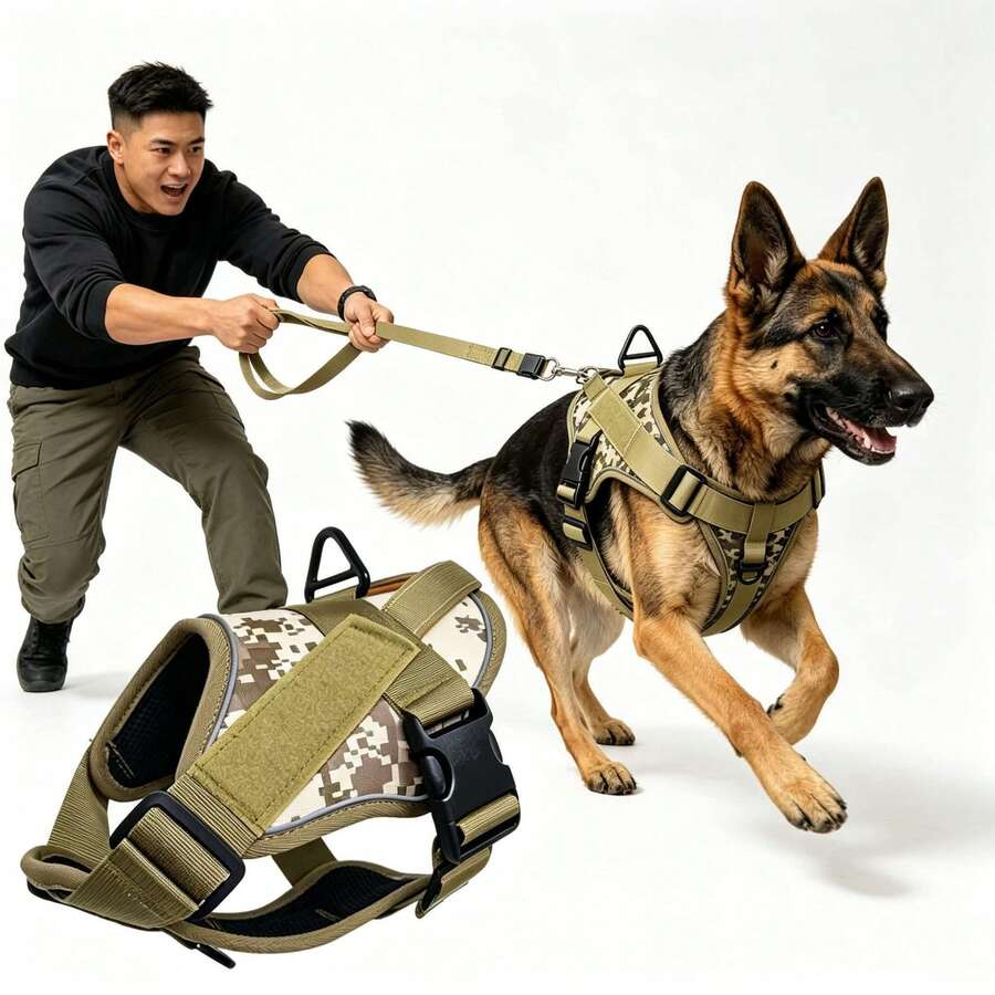 11-110 Lbs Durable Manual Tactical Vest For Medium To Large Dogs - Anti-Pull, Anti-Escape Harness With Reinforced Control Handle, Breathable Mesh Oxford Fabric, Suitable For Dog Walking, Training, Hiking (Leash Not Included) - Yellow - View 1