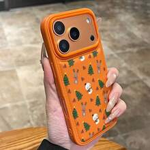 1 قطعة بطانية هاتف TPU برتقالي مطفي بملمس الليتشي، مزين بتصميم مرسوم لرنة عيد الميلاد وشجرة؛ تغطية كاملة، مقاوم للسقوط، ومضاد للبصمات؛ متوافق مع سلسلة آيفون 11 إلى 17 (برو ماكس/بلس/XS/XR). - متعدد الألوان - مشاهدة 4
