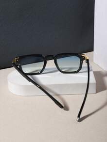 RENNES 1pc Men's Classic Square Frame Fashion Glasses, Gold Decorative Details On Temples, Thick Durable PC Frame With Gradient Transparent Lenses, Suitable For Daily Wear And Summer Vacation - Multicolor - View 8