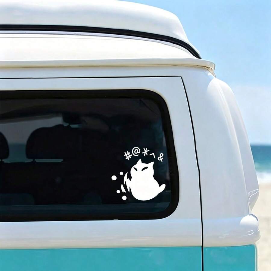 Angry Swearing Cat Car Sticker, Funny Grumpy Cat Decal For Window Mirror Bumper, Humorous Sassy Vehicle Decor Gift - A - View 1