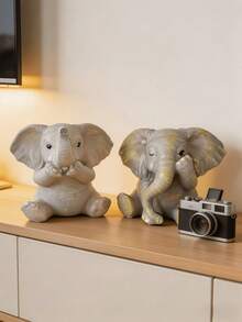 Elephant Figurine Cute Animal Statue Decor Ornament Unique Home Decor Accessory Suitable For Living Room Bedroom Office Desk Bookshelf Tabletop Centerpiece Creative Modern Art Craft Gift For Girls Friends Birthday Housewarming - A - View 6
