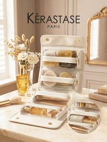 Kérastase White Rectangular PU Makeup Bag With Top Handle, Gold Foil Logo, Large Capacity Travel Toiletry Cosmetic Storage Bag, Skincare Organizer Gift Bag - White - View 2