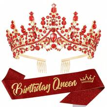 2PCS Birthday Queen Sash And Tiara Set, Rhinestone Crystal Crown With Combs, Birthday Party Event Accessories For Women - Multicolor - View 18