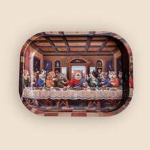 Cabin puff 1pc The Last Supper Cat Version Oil Painting Pattern Rolling Tray, Excellent Rolling Tool, Ideal Holiday Gift - Print - View 8