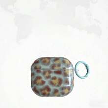 Transparent Blue & Brown Leopard Print Earphone Case With Hanging Ring, Compatible With Apple 5/ 4/ 2/ 3/ Pro 3/ Pro 2, Cute Korean Style Protective Cover With Pendant For Women - Translucent Blue - View 6