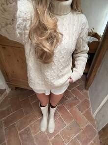 JustMiss Women's High Neck Long Sleeve Knitted Drop Shoulder Loose Fit Vintage Lazy Pullover Sweater, Autumn/Winter - Apricot - View 7