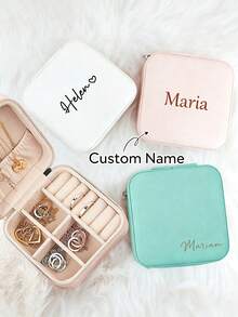 1pc Customized Minimalist Line Design Name Jewelry Box, Comfortable Artificial Leather Surface, Soft Lining To Protect Jewelry, Multi-Compartment Storage For Rings, Necklaces, Earrings, Women's Travel Commute Bedroom Jewelry Organizer - Multicolor - View 2