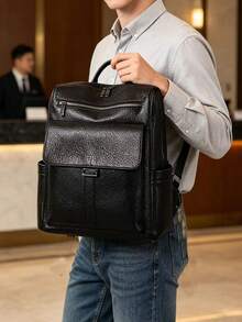 Ransel Kulit Vintage Pria, Ransel Kasual untuk Bisnis, Tas Travel Laptop Kapasitas Tinggi, Tas Ransel Pria Modis - Hitam - View 2