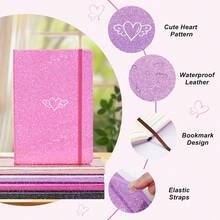 Elegant Shiny Sequin A5 Hardcover Notebook, Cute Heart Pattern College Ruled Journal, Diary Gift For Girls And Women, Suitable For Office Note-Taking - Multicolor - View 8