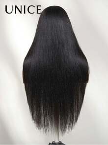 UNice Yaki Straight Layered Bye-Bye Slip 7x5 Lace Glueless Human Hair Wig With Drawstring Fit For All Sizes Pre Cut Pre Plucked Pre Bleached Put On And Go Natural Black Wig For Women 180% Density - Natural Black - View 10
